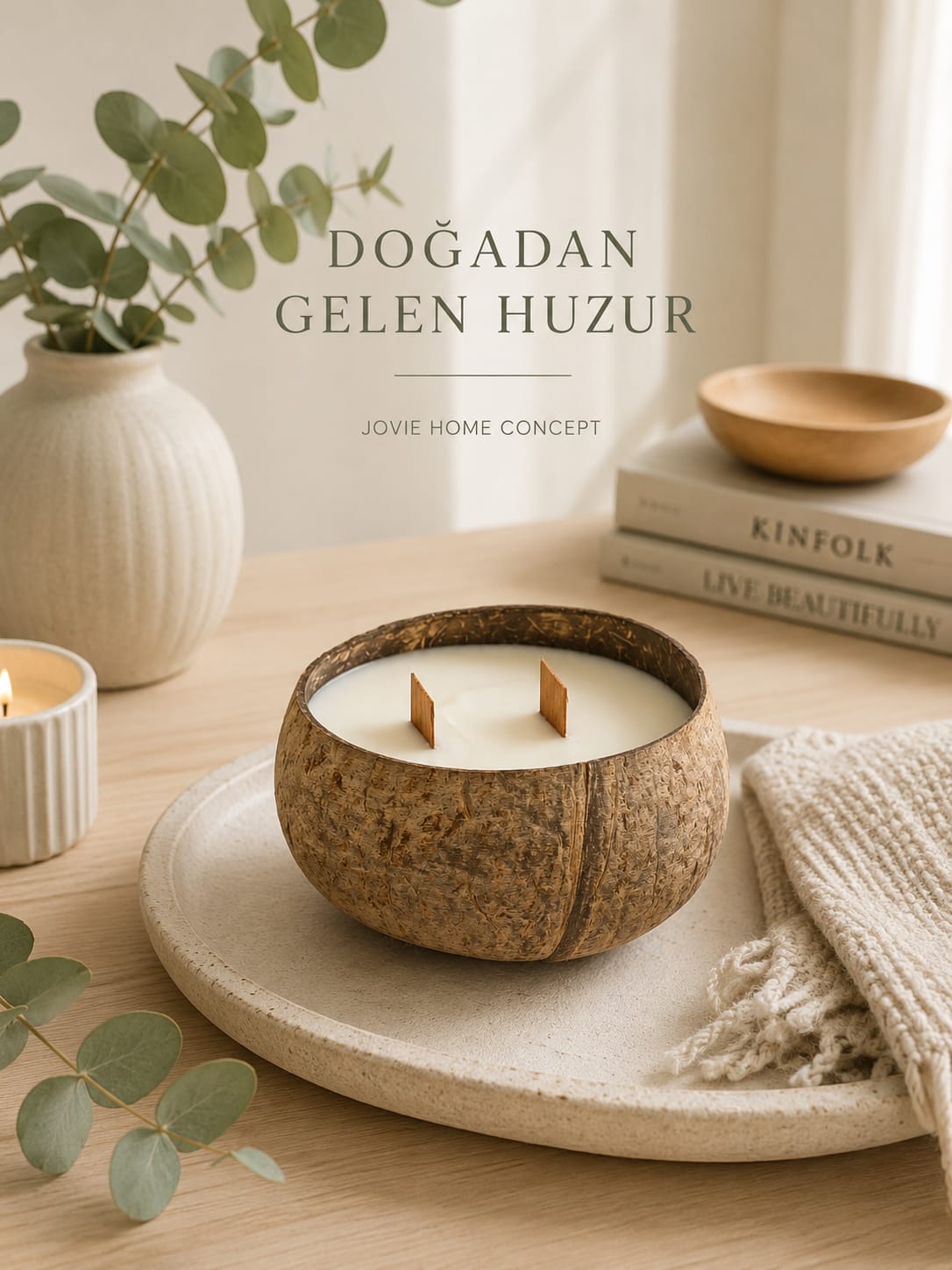 Gerçek Hindistan Cevizi Kabuğunda El Yapımı Soya Vaks Doğal Mum