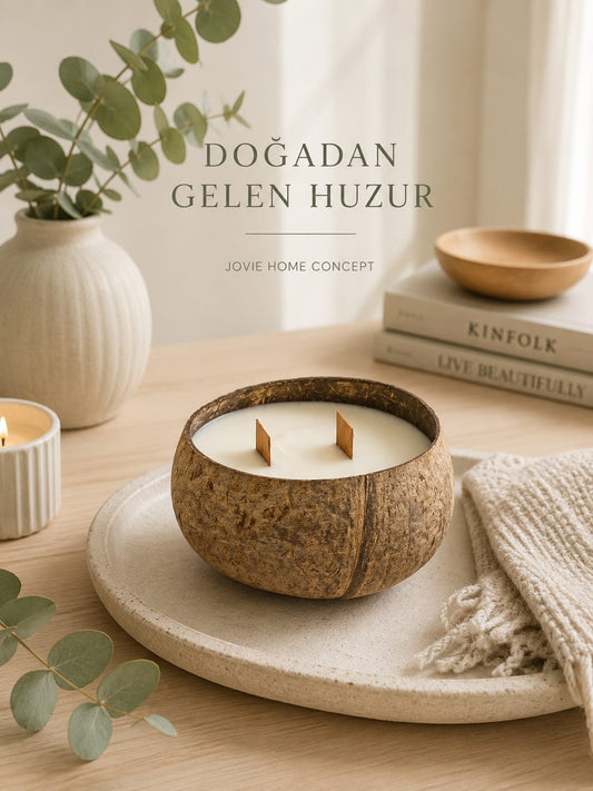 Gerçek Hindistan Cevizi Kabuğunda El Yapımı Soya Vaks Doğal Mum